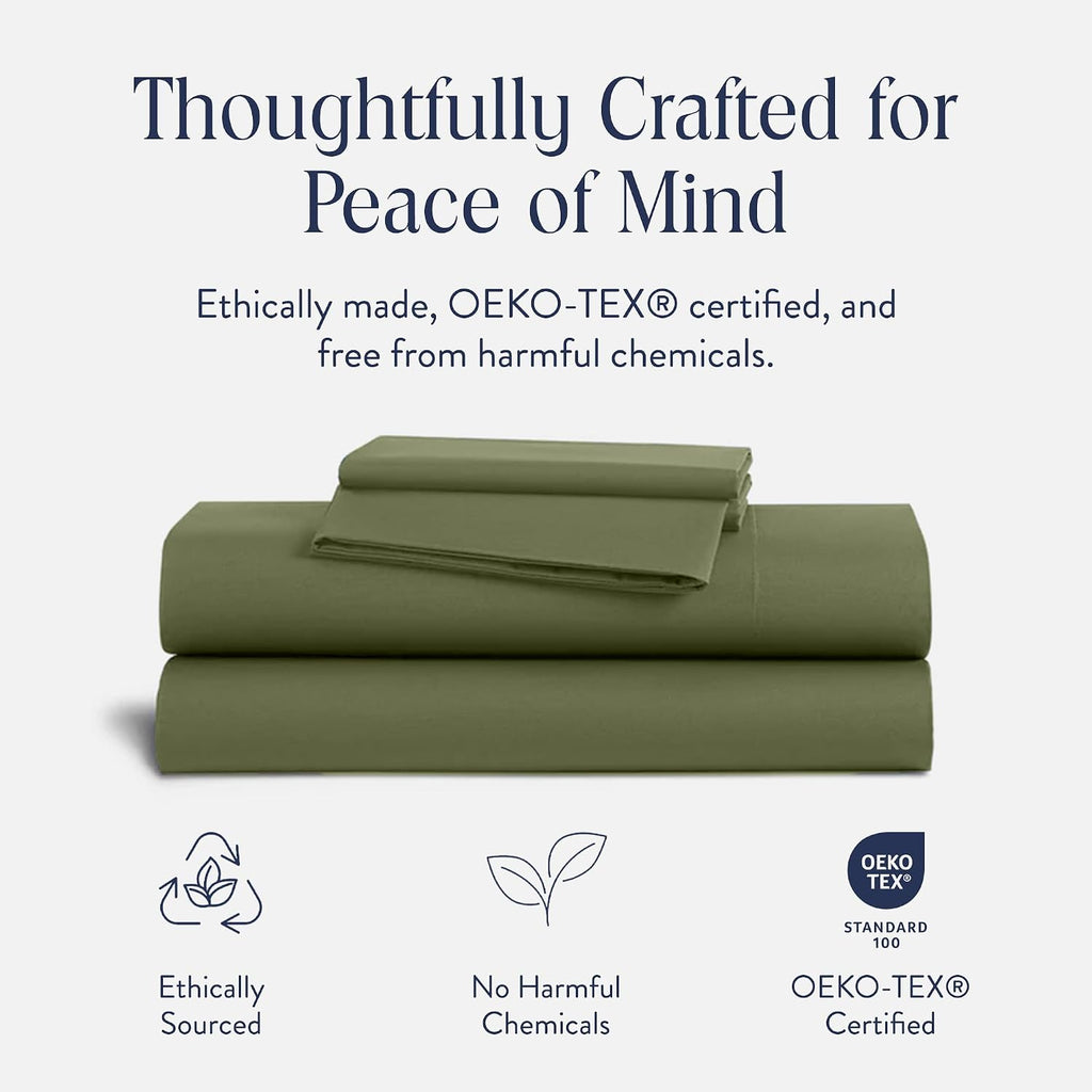Brooklinen Luxury Sateen 4 Piece Sheet Set - 100% Cotton Bed Sheets, Soft & Durable Twin XL Sheet Set in Fresh Moss, Oeko-TEX Certified Bedding Set, 1 Fitted Sheet, 1 Flat Sheet, 2 Pillowcases
