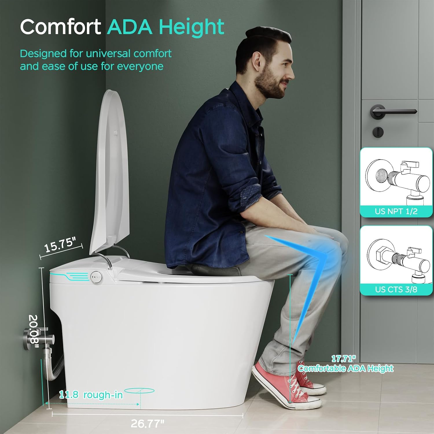 Smart Toilet with Bidet Built In ADA Height 17.7', 1.28GPF Power Flush, One Piece Bidet Toilet Design with Heated Seat, Voice Control, Remote Control, Foam Shield, Tankless Modern Toilet BSJ