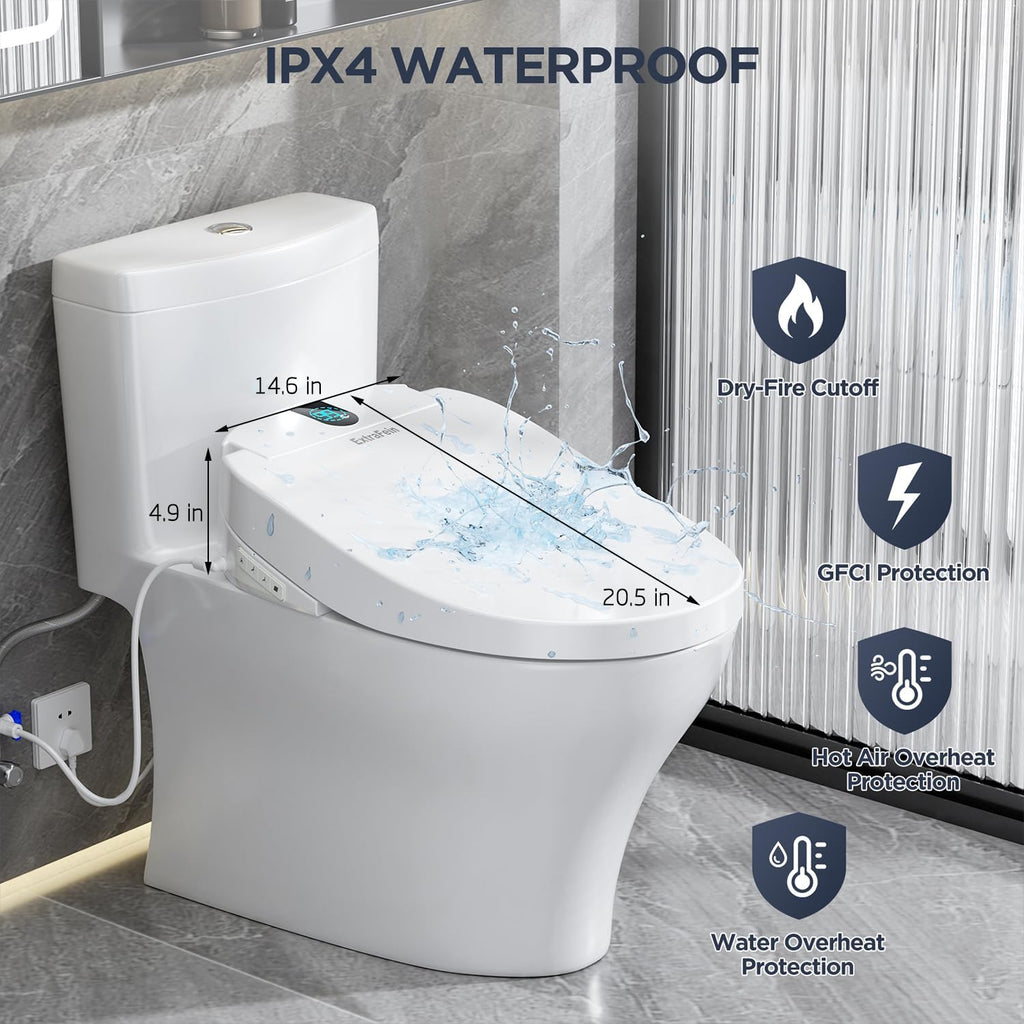 Smart Electric Bidet, Japanese Heated Toilet Seat Elongated with Dual Control, LED Display, Instant Warm Water & Air Dryer, Self-Clean Nozzle, Slow Close Lid, UV Light, Child/ECO/Silent Mode