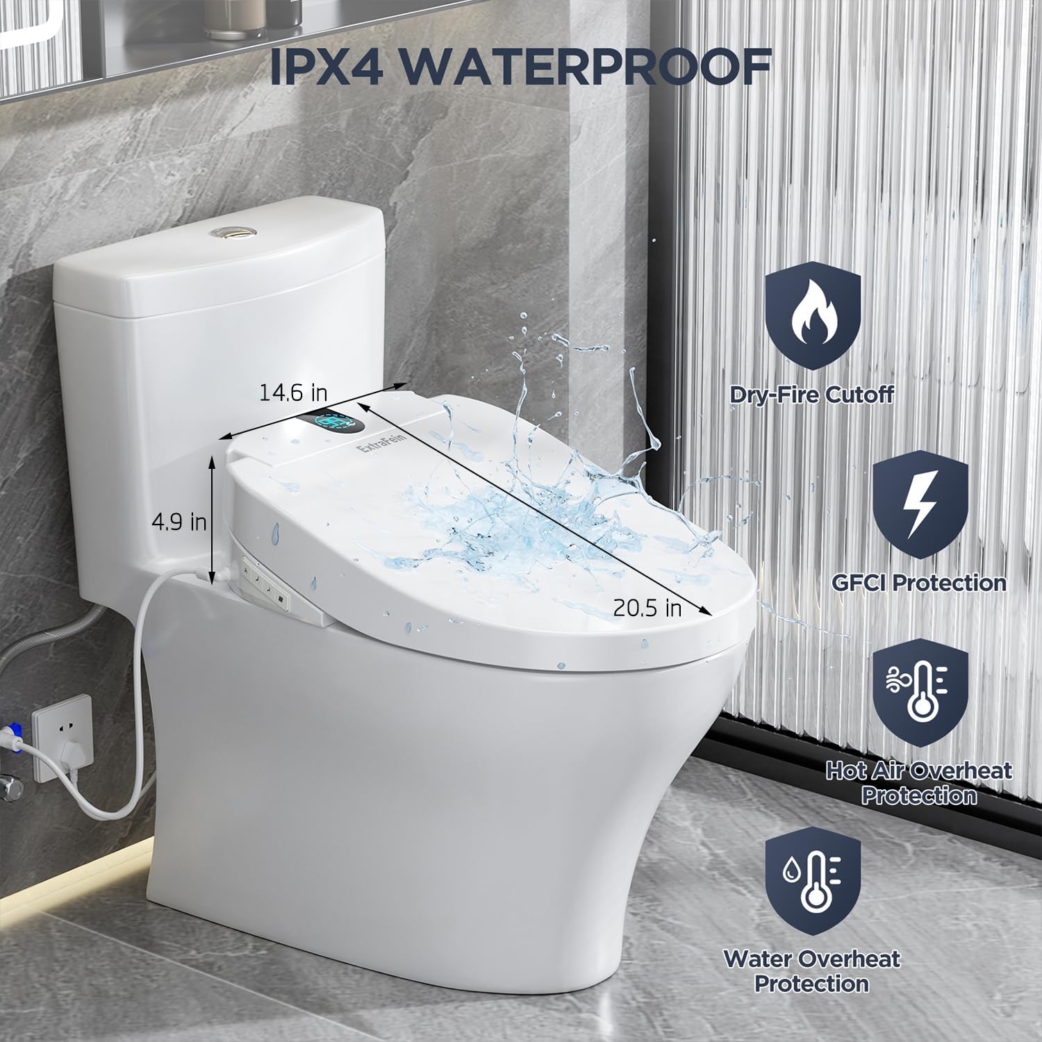 Smart Electric Bidet, Japanese Heated Toilet Seat Elongated with Dual Control, LED Display, Instant Warm Water & Air Dryer, Self-Clean Nozzle, Slow Close Lid, UV Light, Child/ECO/Silent Mode