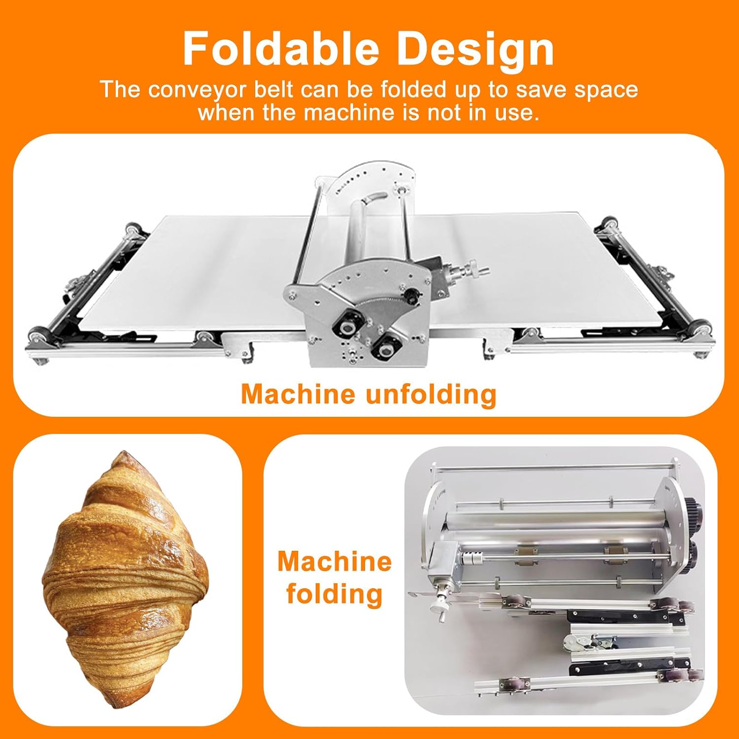 17.7' Electric Dough Roller Machine with Foldable Frame, Automatic Dough Sheeter, for Preparing Pizza Dough, Croissants, Pasta Sheets, Flaky Pastries
