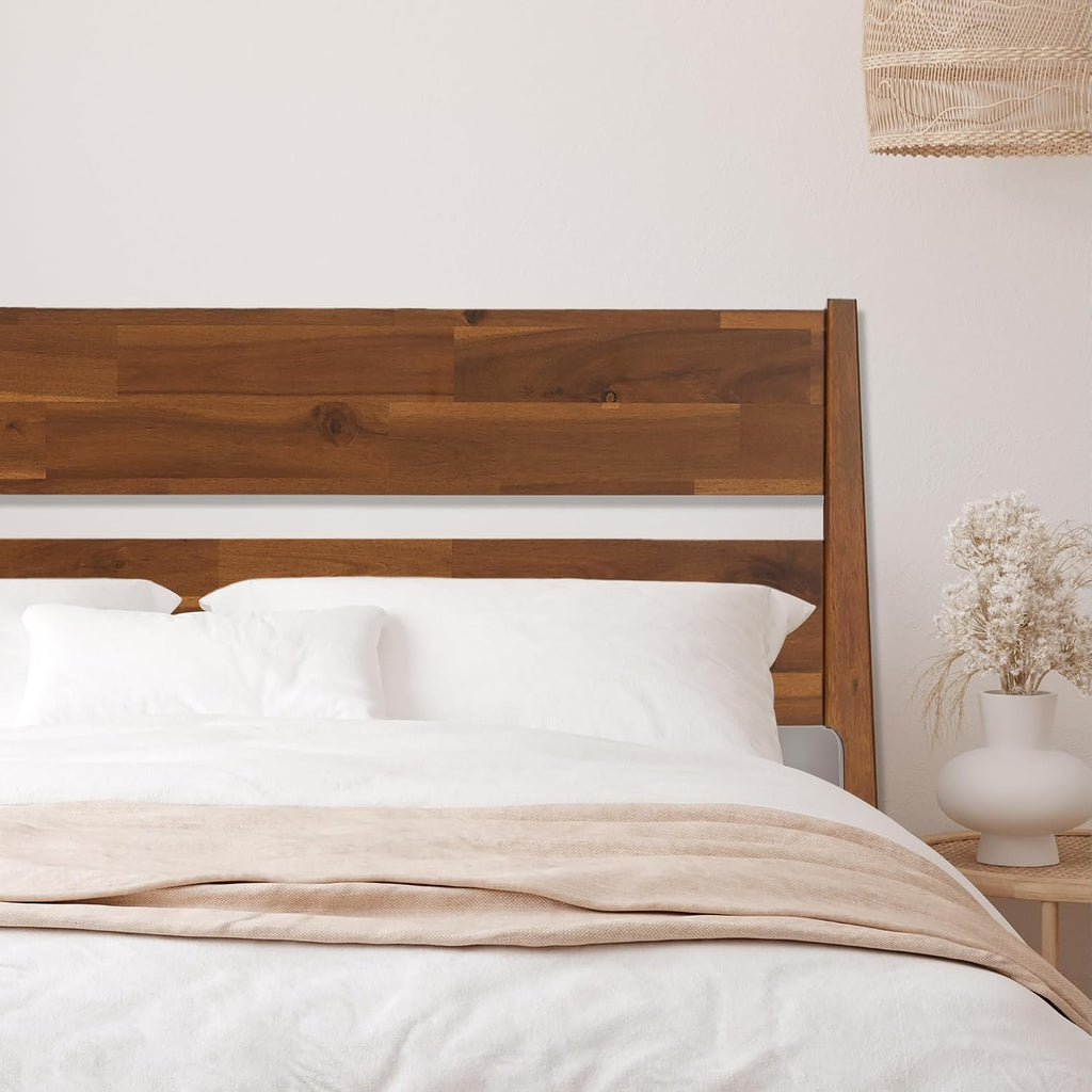 Acacia Callisto King Bed Frame with Headboard Solid Wood Platform Bed, 800 lbs Capacity Bed Frame, Contemporary Signature Wood Bed Compatible with All Mattress Types, Walnut Finish