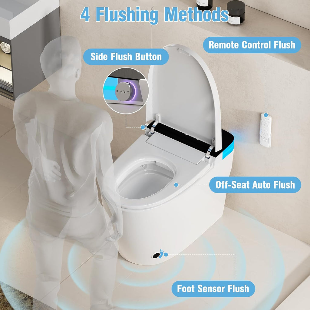 Luxury Smart Toilet, Elongated One Piece Toilet with Heated Seat, Dryer, Auto-Lift Lid, Soft Close, Electric Tankless Bidet Toilets for Bathroom with Siphon Dual Flush 0.8/1.2 GPF, MAP 1000g