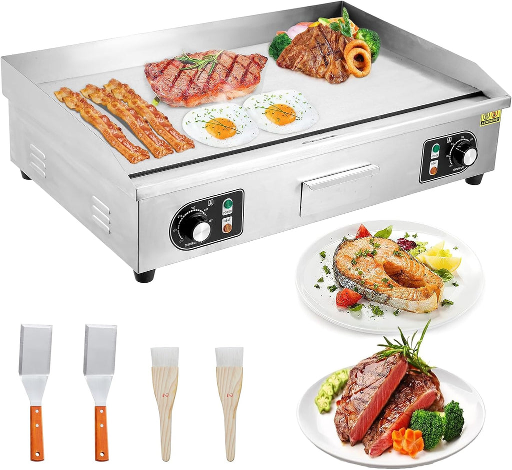 Commercial Electric Countertop Griddle, Nonstick Stainless Steel Flat Grill, 3000W/1600W Adjustable Temperature 122°f-572°f, 110V Indoor Teppanyaki Grill, Available in 14'