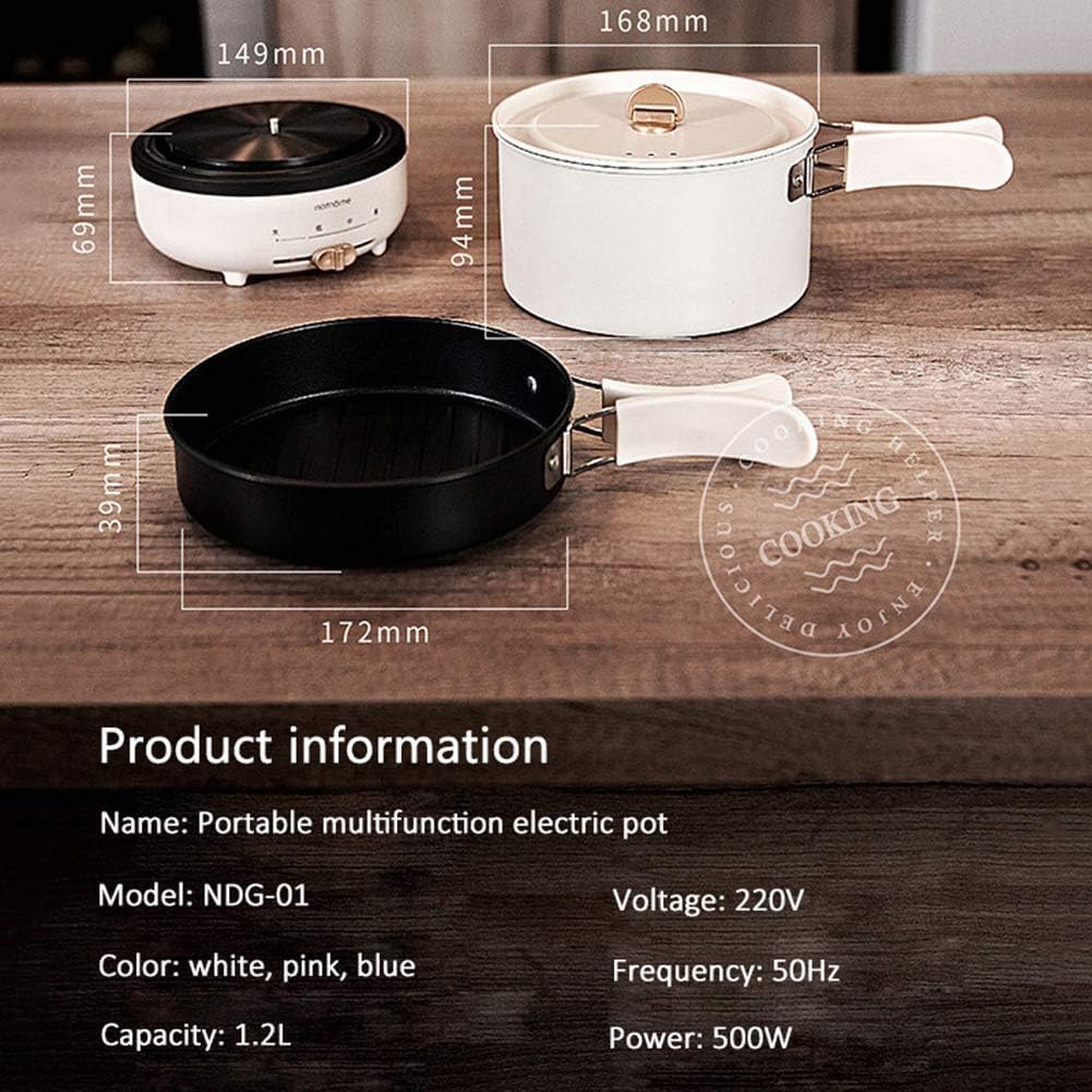 6-in-1 Multifunction Electric Skillet Mini Electric Cooker Hot Pot with Folding Handle, Heating Pan Decoct Fry Pan Cooking Fried Travel Induction Cookers Split Type Cooking Pot,Beige