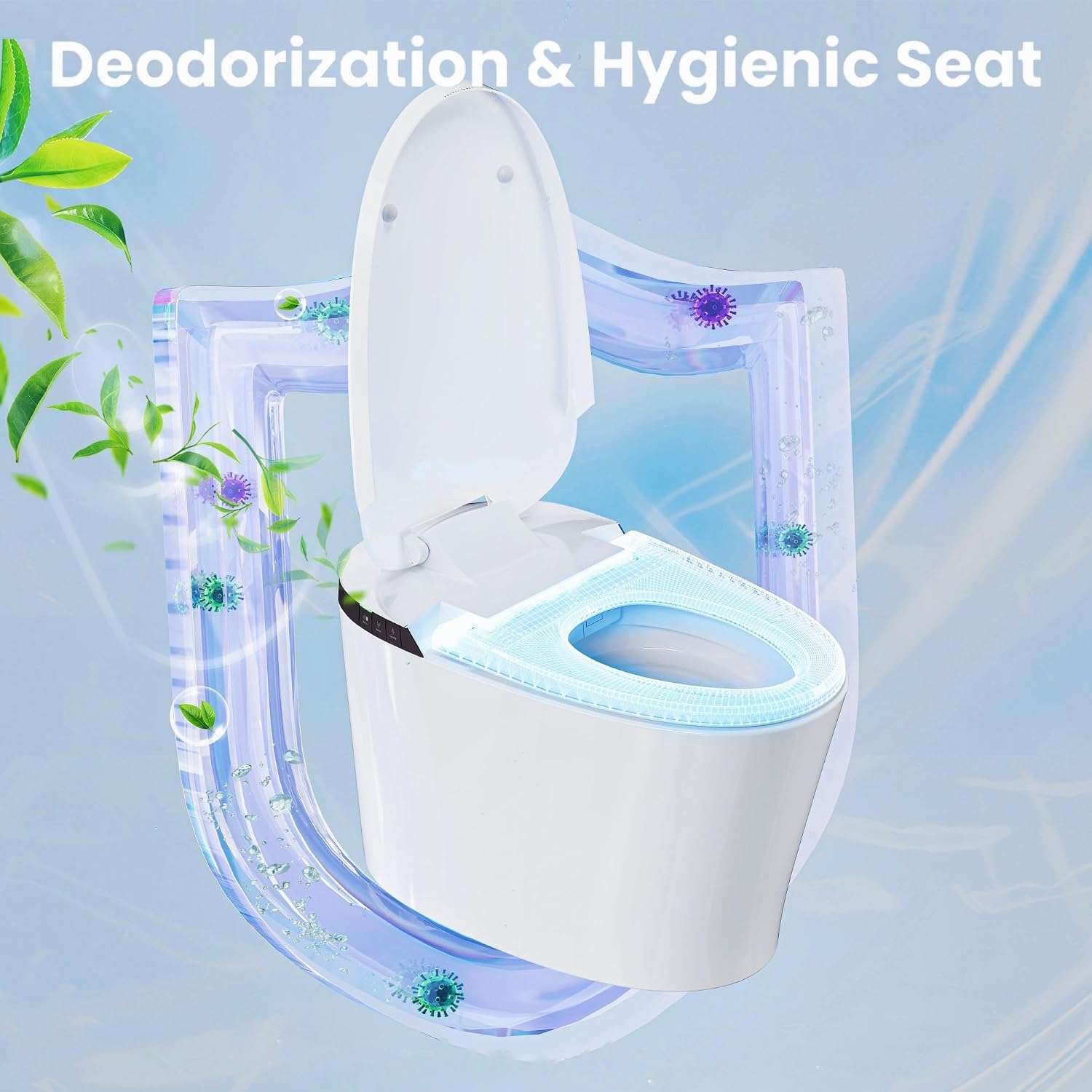 Smart Toilet with Bidet Built-in, Heated Seat, Booster Pump Assisted, Auto Flush, Warm Water, Air Dryer, Deodorization, Modern Smart Toilets for Bathrooms, White
