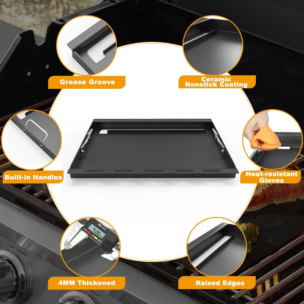 Full Size Griddle Insert Replacement Part for Nexgrill 4-Burner 720-0925 Grills, Non-stick Flat Top Cooking Griddle for Nexgrill 720-0925P 720-0925PG 720-0340 720-0718A, Carbon Steel