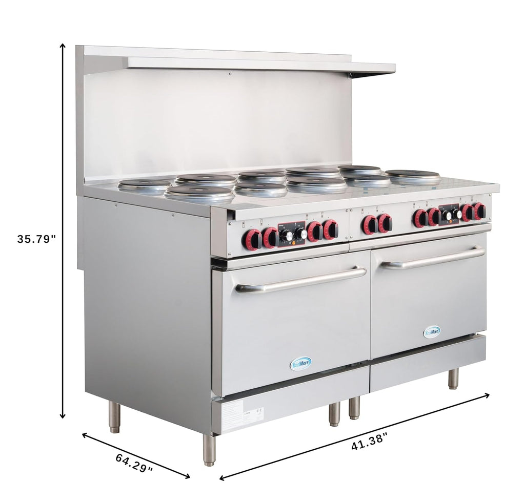 KoolMore 60 in. Commercial Electric Range with 10 Burners and 2 Standard Electric Ovens in Stainless Steel - 208V 3-Phase, CSA Listed (KM-CR60-E)