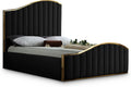 Meridian Furniture Jolie Collection Modern | Contemporary Velvet Upholstered Bed With Channel Tufting, And Polished Gold Metal Frame, Black, King