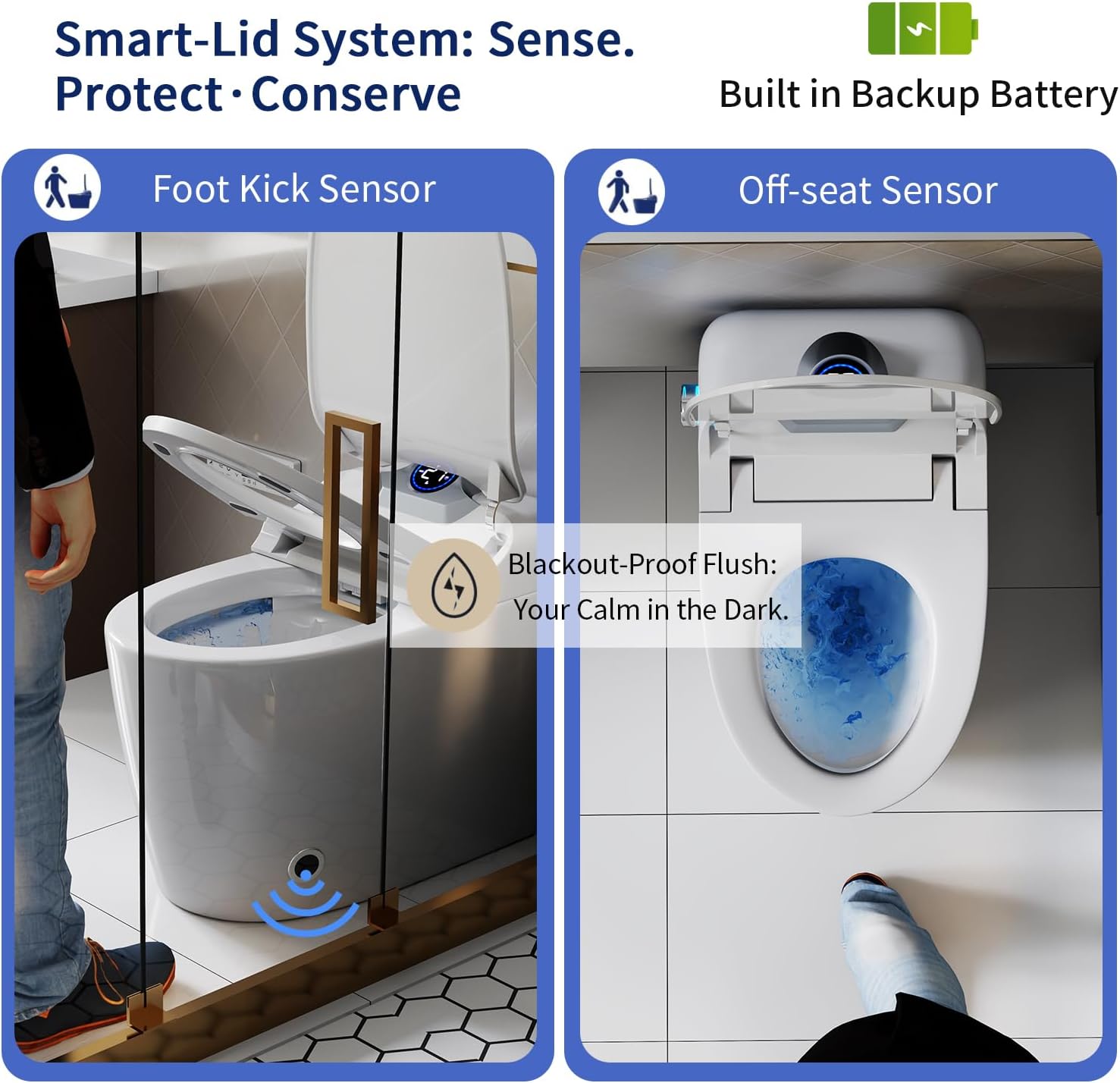Smart Toilet Bidet with Foot Sensor Open Cover,Seat, Self Cleaning Nozzle, LED Display, Three Level Heated Seat,Airflow, Night Light, Knob Control, Soft Close, Auto Flush, with Remote Control