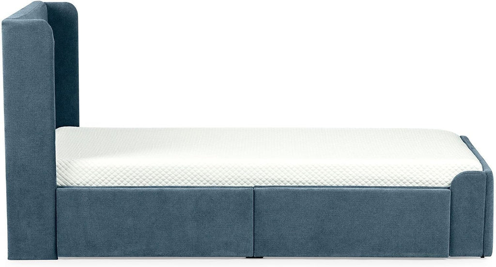 Max & Lily Upholstered Twin Bed Frame with Rectangular Headboard and Two Storage Drawers, Upholstered Platform Bed for Kids, No Box Spring Needed, Easy Assembly, Blue