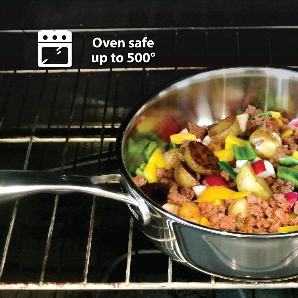 Swiss Diamond Premium Clad 5-Ply Stainless Steel 3.1 Quart Sauté Pan with Lid Included and Satin Exterior Finish, 9.5 Inch Induction Compatible Skillet - Oven and Dishwasher Safe