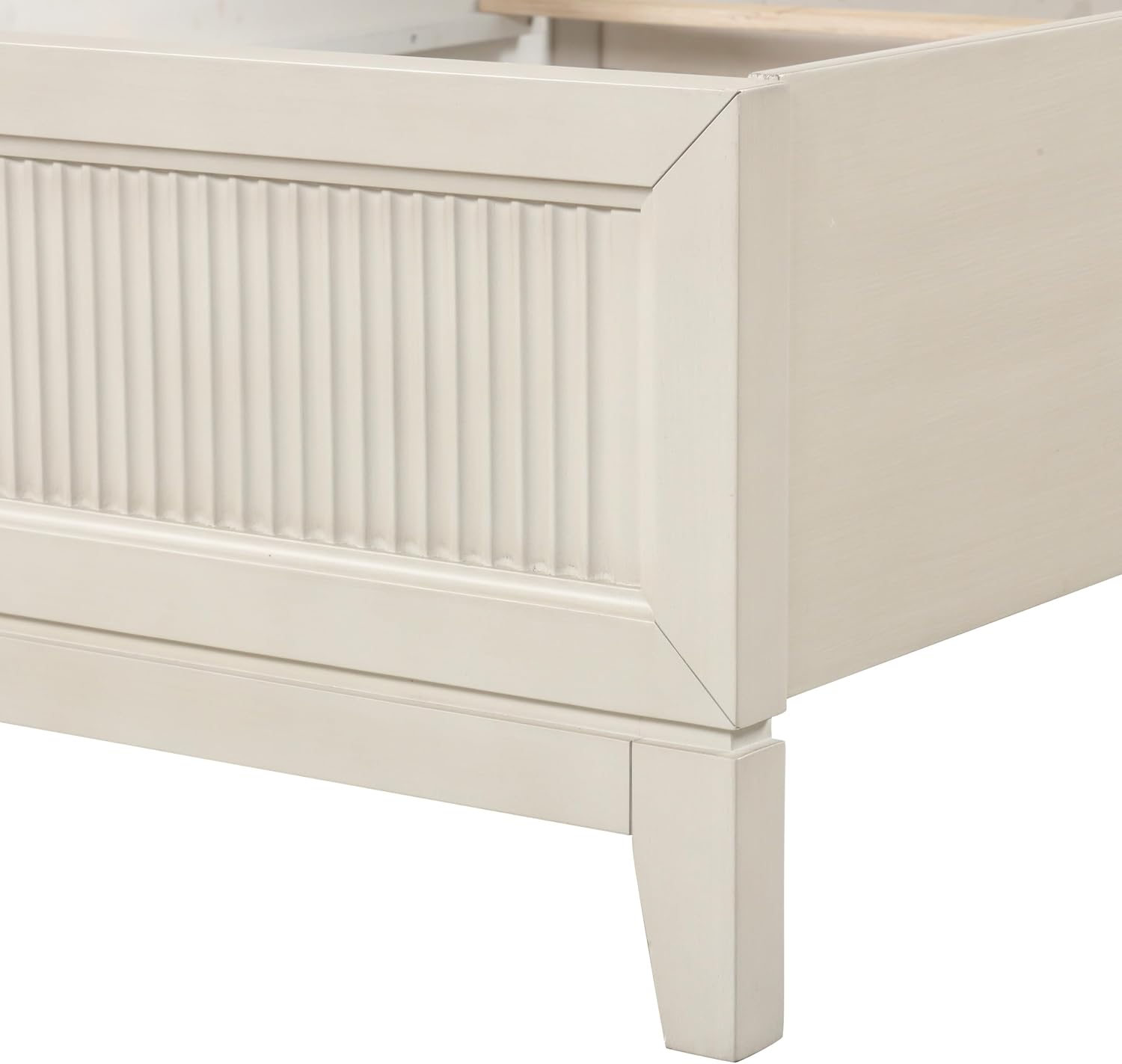 Furniture of America Oberlin Modern Solid Wood 6-Piece Bedroom Set with LED on Padded Fabric Headboard, Vertical Channel Tufting, Chrome Finger Pulls, Box Spring Needed, King, Antique White