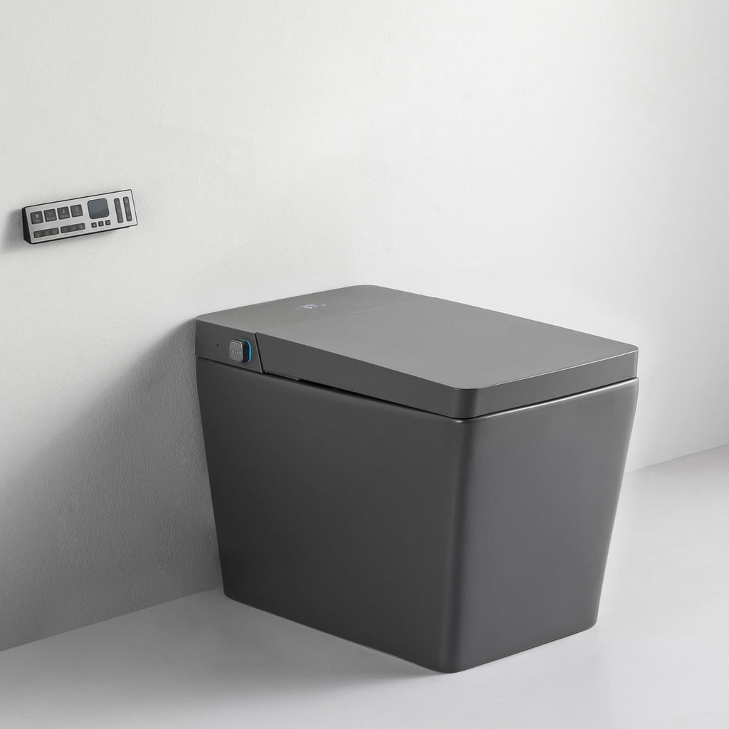 WinZo Grey Smart Toilet with Bidet Built in, Tankless Bidet Toilet with Heated Seat, Auto Flush/Auto Open/Close, Instant Warm Water & Dryer, Night Light, Digital Display for Bathroom, Matte Grey