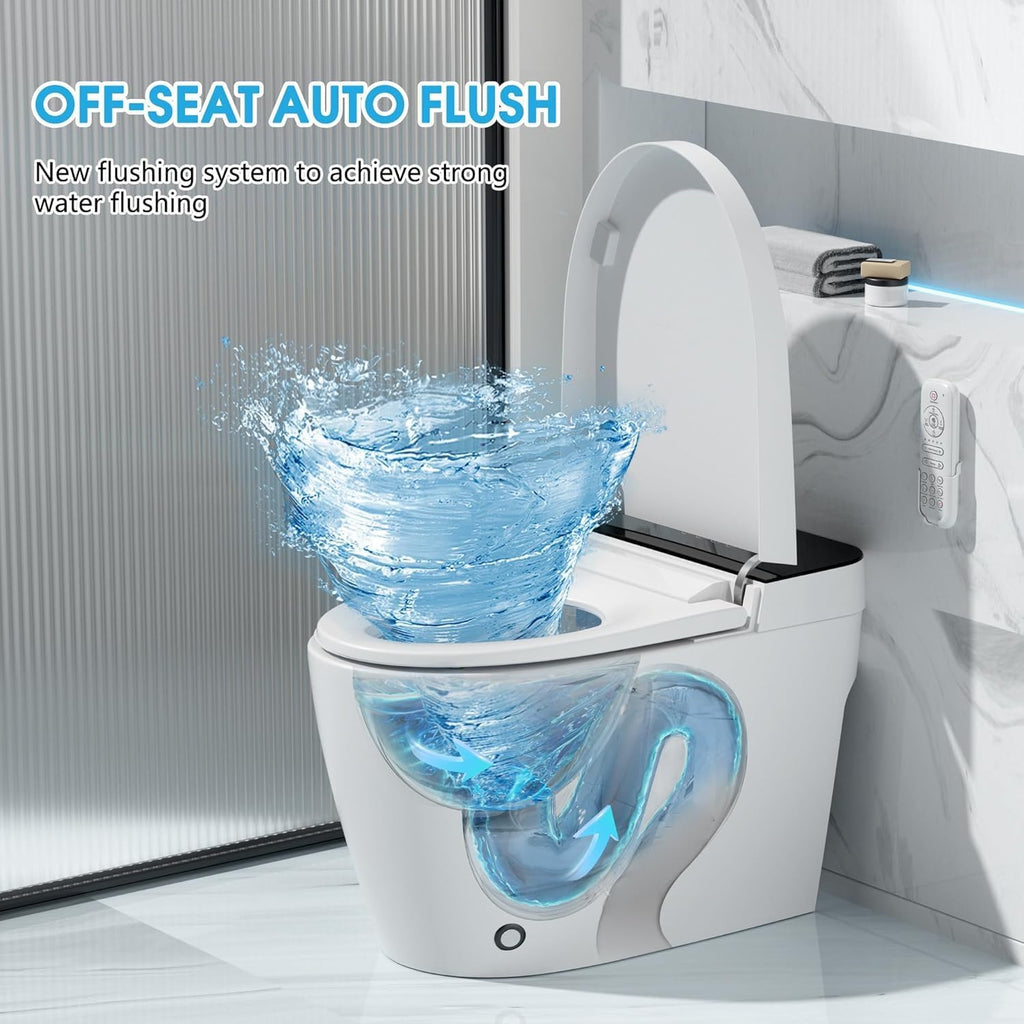 Smart Toilet with Bidet Built Warm Water Sprayer and Dryer, Foot Sensor Operation,Heated Seat toilet with LED Display for Bathroom,One Piece Bidet Auto Dual Flush