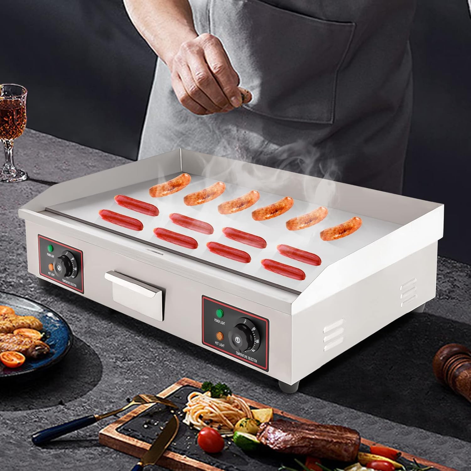 30' Commercial Electric Griddle 3000W 122°F-572°F Precise Thermostatic Control Stainless Steel Non-Stick Countertop BBQ Grill for Restaurant and Kitchen, Ideal Gift 110V
