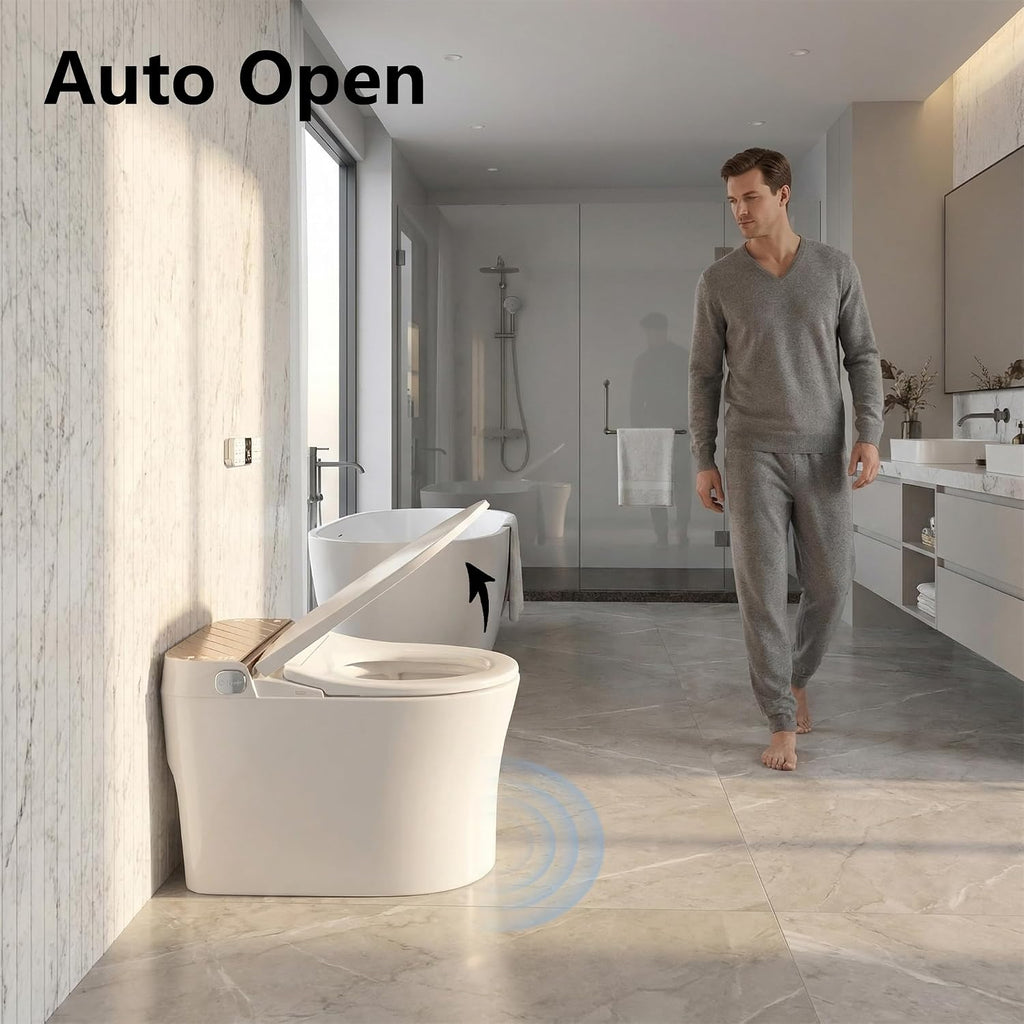 Smart Toilet with Auto Open/Close Lid - Heated Seat, Warm Water Bidet, Dryer, Night Light, Dual Auto Flush, Foot Sensor, Modern Elongated One-Piece ADA Height Toilet for Bathrooms