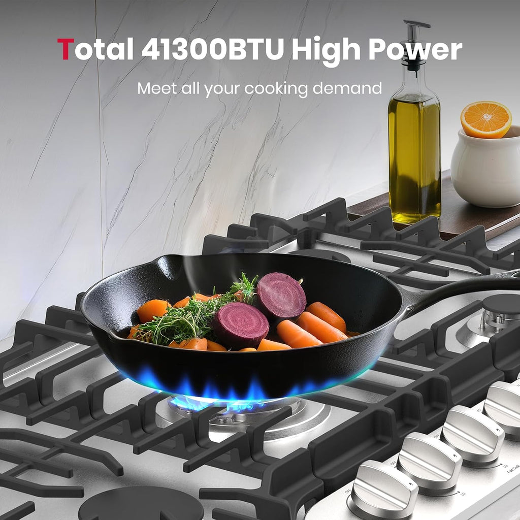 GASLAND 36 Inch Gas Cooktop, PRO GH3365SF 5 Burner Gas Stovetop with Reversible Cast Iron Grill/Griddle, Plug-in, NG/LPG Convertible Cooktops, Stainless Steel