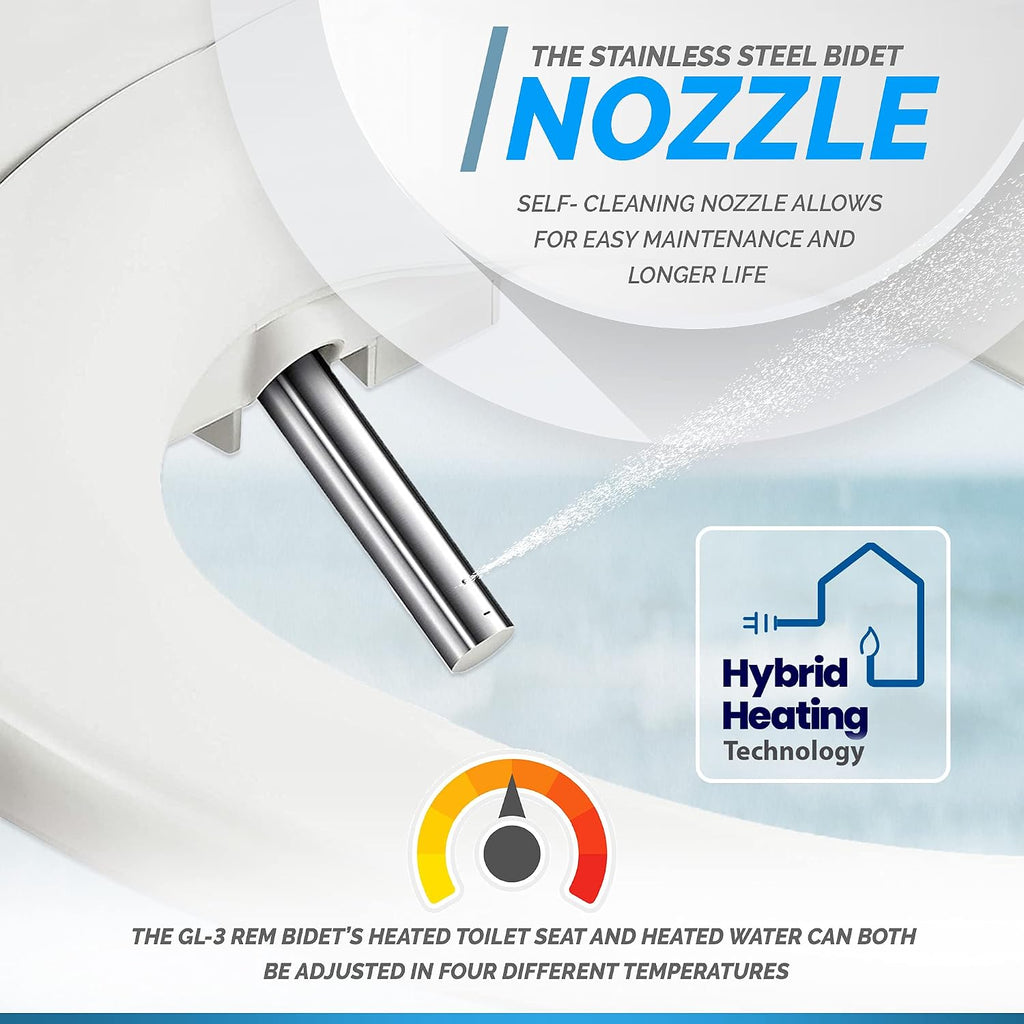 GL-3 REM Smart Bidet Toilet Seat with Remote - Round Electric Bidet, Heated Seat, Warm Air Dryer, Full Stainless Steel Self-Cleaning Nozzle, Intensive Wash & Sitz Bath