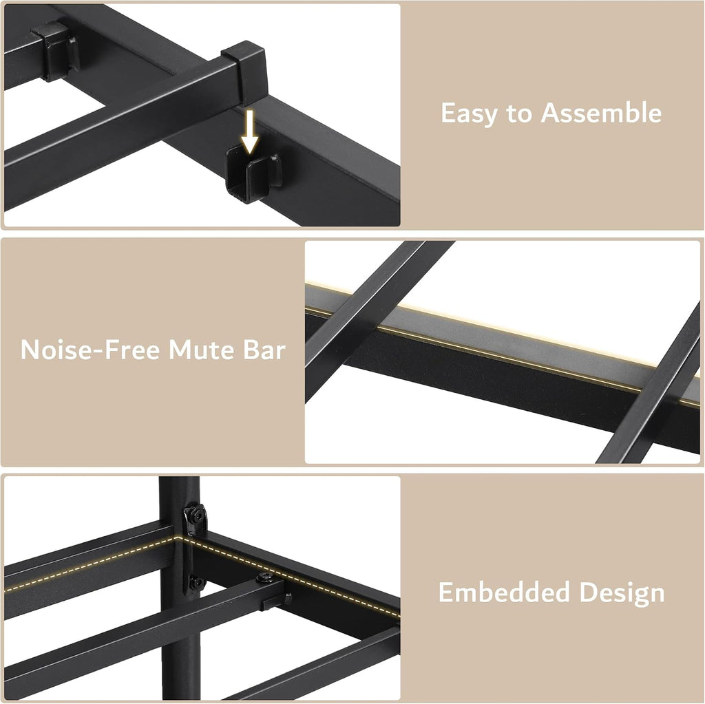 iPormis Full Size Metal Bed Frame with Leather Headboard, Heavy-Duty Platform Bed Frame, Thicker Metal Steel Slats Support, 12'' Under-Bed Space, Noise-Free, Easy Assembly, Black