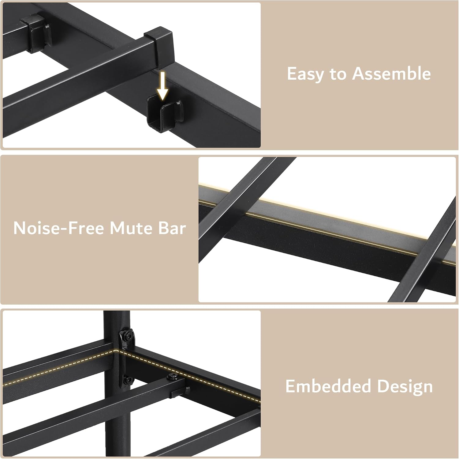 iPormis Full Size Metal Bed Frame with Leather Headboard, Heavy-Duty Platform Bed Frame, Thicker Metal Steel Slats Support, 12'' Under-Bed Space, Noise-Free, Easy Assembly, Black