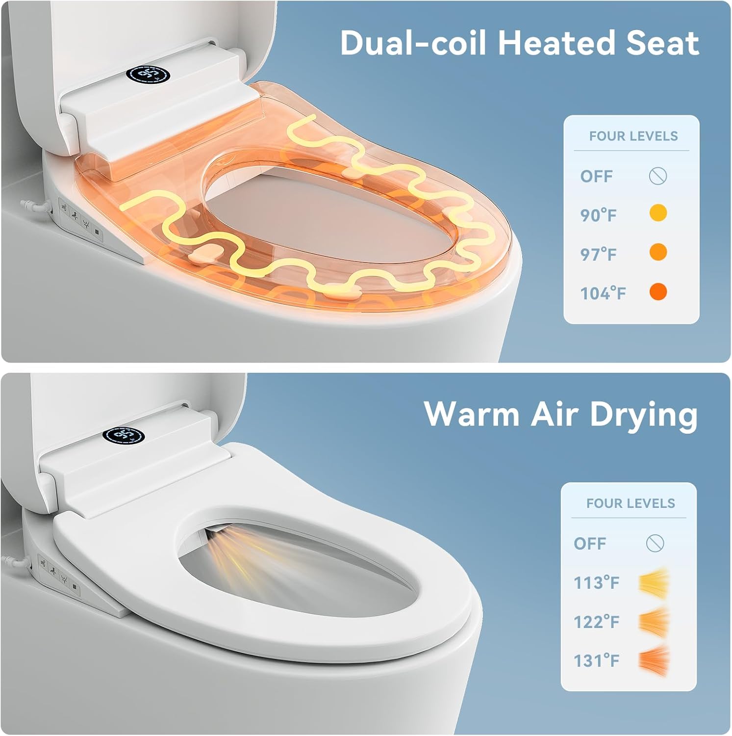 TOTTE Smart Bidet Toilet Seat with Auto Open/Close Lid - Elongated Heated Seat, Instant Warm Water & Air Dryer, Remote Control, Stainless Steel Filter, Multiple Wash Modes & ECO Mode