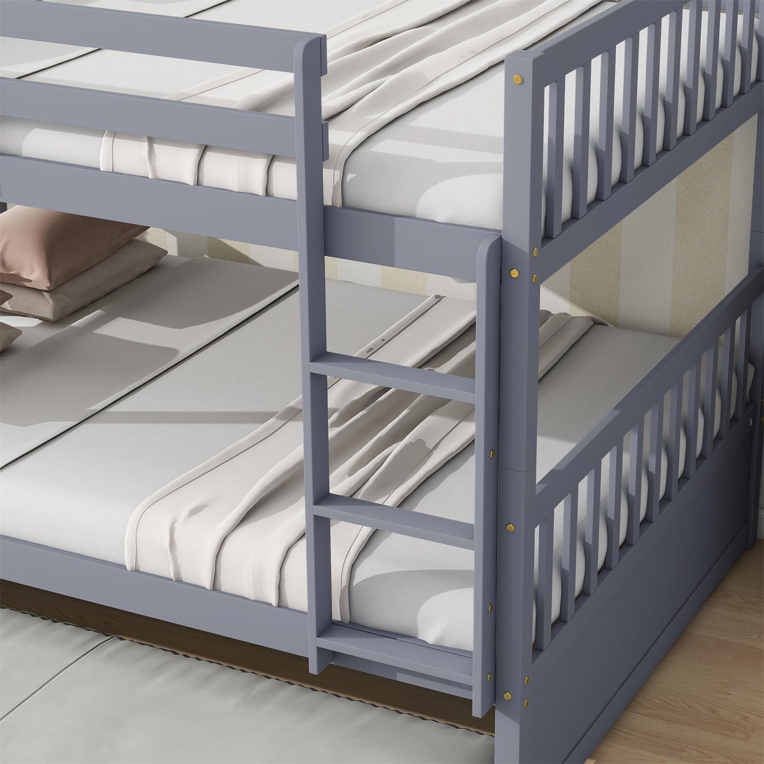 Harper & Bright Designs Full Over Full Bunk Bed with Twin Size Trundle, Separatable 2 Beds in 1, Wooden Bed Frame with Ladder, Grey