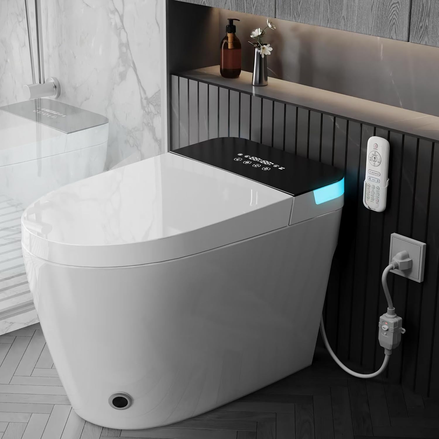 Smart Toilet with Bidet Built Warm Water Sprayer and Dryer, Foot Sensor Operation,Heated Seat toilet with LED Display for Bathroom,One Piece Bidet Auto Dual Flush