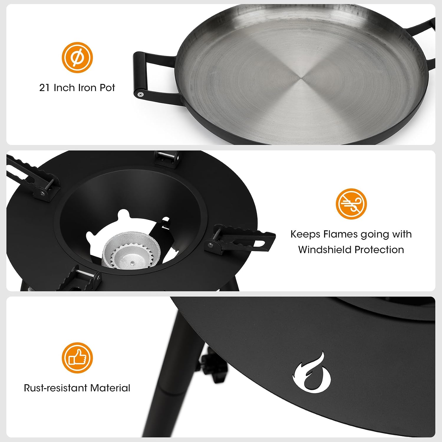 ONLYFIRE GRILLS Propane Paella Burner Stand Set with 21' Paella Pan, Outdoor Gas Stove Cooking Kit, Portable Gas Burner with Wok for Backyard Camping Tailgating RV, 4FT Hose, 60000BTU, GS300