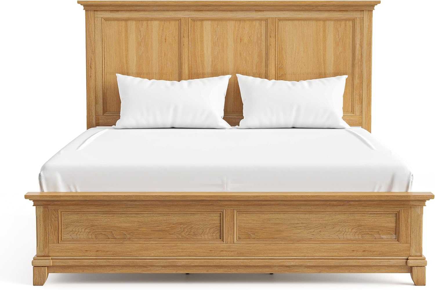 Furniture of America Yardley Farmhouse Solid Wood 5-Piece Bedroom Set with Platform Bed, Felt-Lined Top Drawers on Nightstands and Dresser with Mirror, Box Spring Needed, King, Natural Oak