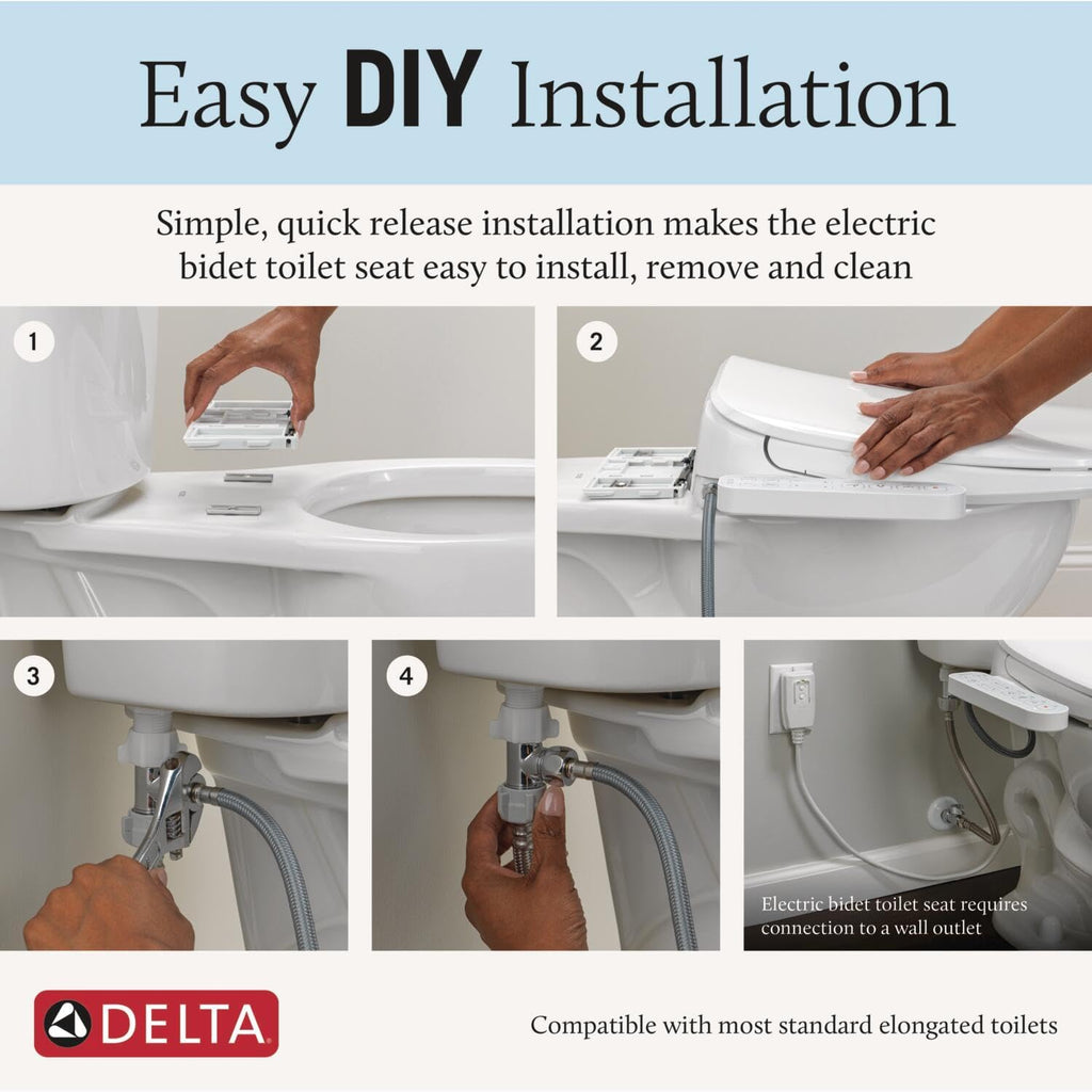 Delta Faucet Refresh Standard Elongated Electric Bidet Toilet Seat, Warm Water Bidet, Bidet Attachment for Toilet, Toilet Seat Bidet, Bidet Toilet Seat Elongated, White 893005E-WH