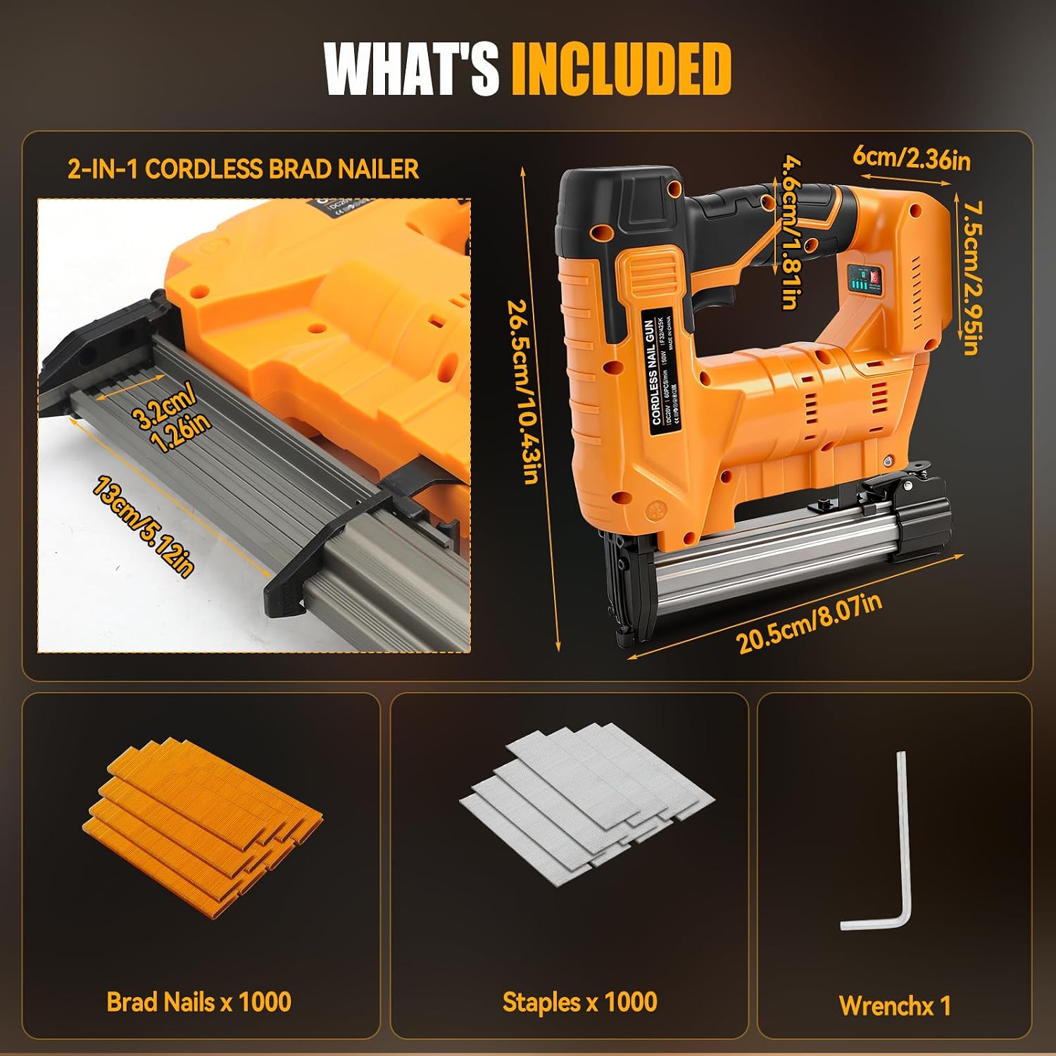 JOJOCY 18GA Cordless 2-in-1 Brad Nailer & Stapler for DeWalt 20V Battery, Powered Nail Gun with 1000 Silver Brad Nails & Gold Crown Staples, Ideal for Woodworking & Home Improvement