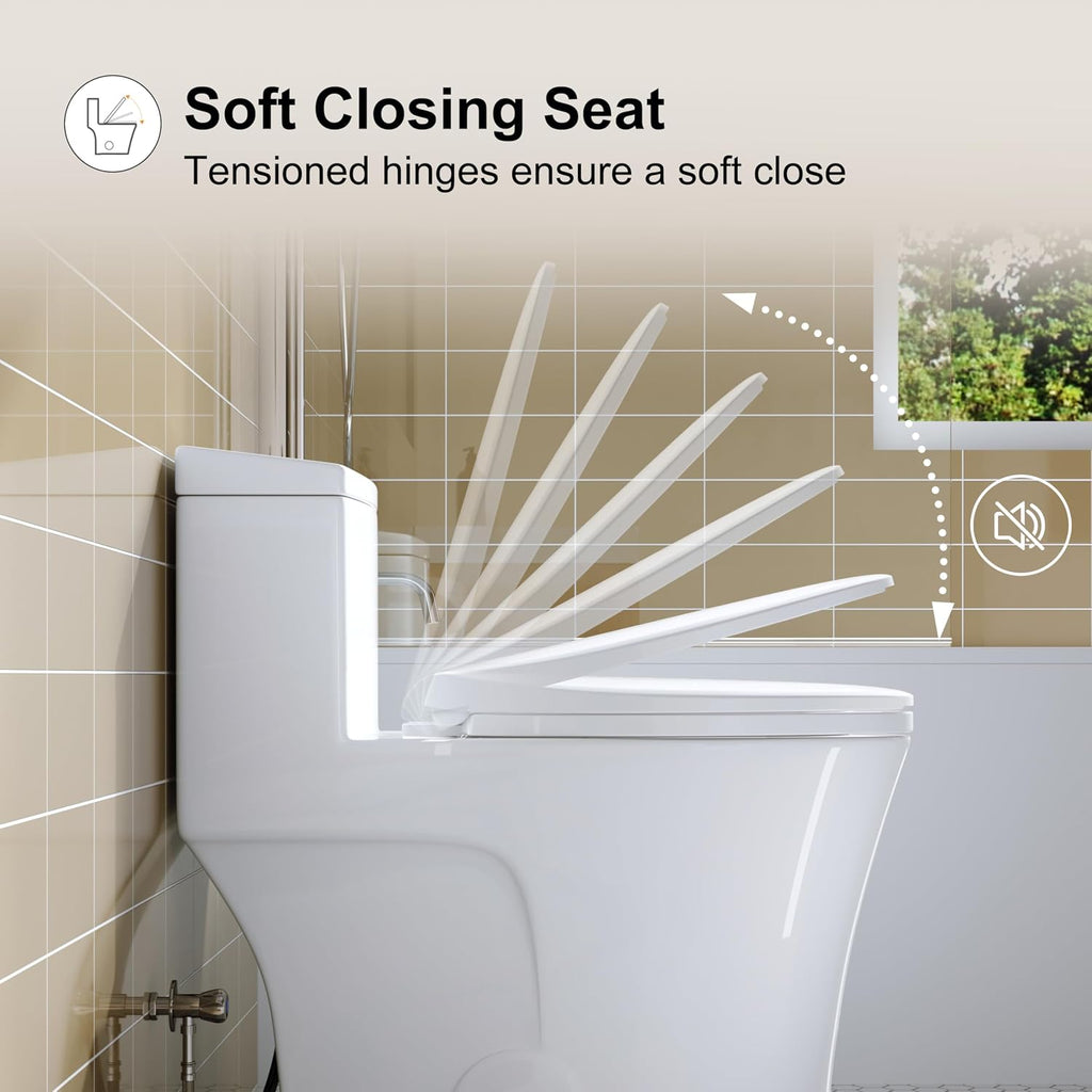 HOROW T0338W One Piece Toilet 10' Rough-in, Elongated Toilet with Comfortable Seat Height, ADA Chair Height 17.3', Dual Flush 0.8/1.28 GPF, Standard White Toilet Bowl, Space Saver Design