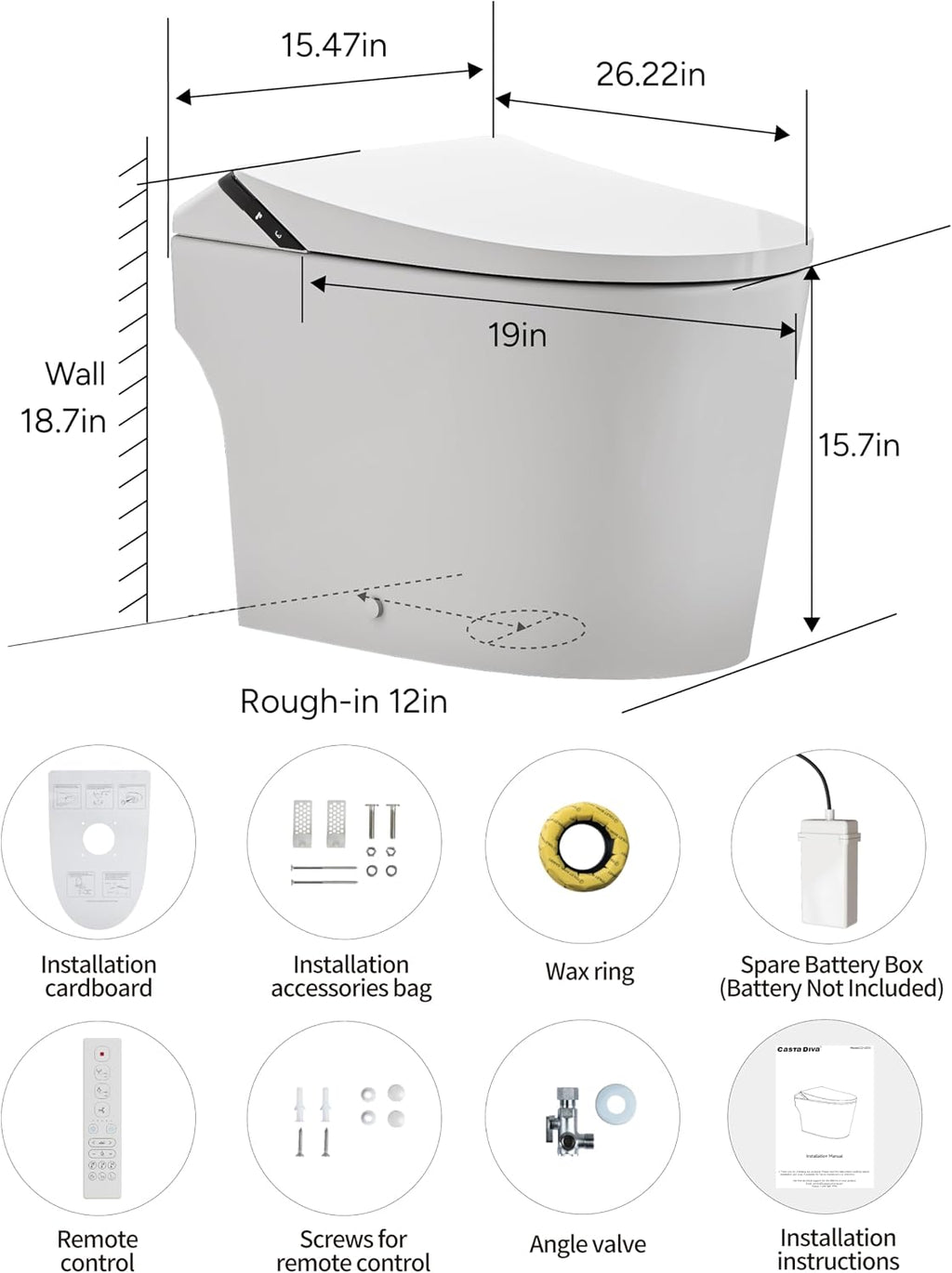 Smart Toilet with Bidet Built in,Smart Toilet with Tank,Dual Auto Flush,Foam Dispenser,Deodorization,Foot Sensor,Blackout Flush,Heated Seat,Warm Water,Bidet Toilet for Modern Bathroom,Night Light