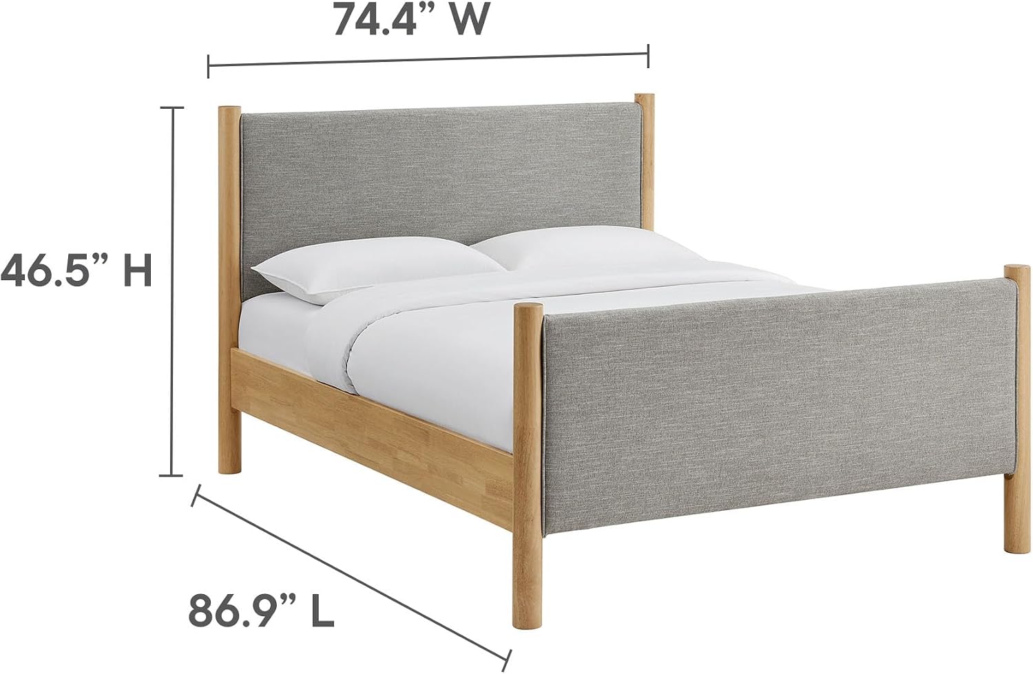 Modway Maven King Size Bed Frame in Wheat Oak with Upholstered Fabric Headboard and Footboard – Wood King Platform Bed Frame – No Box Spring Needed