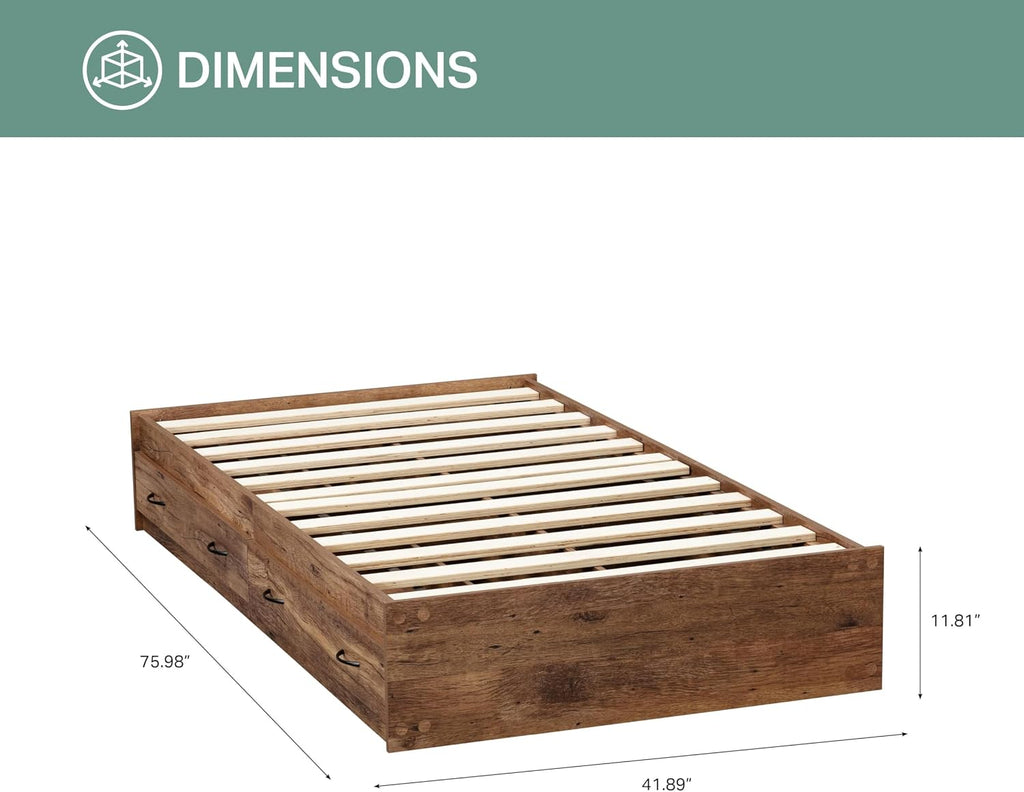 OS Home and Office Furniture Twin Sized Bookcase Headboard Platform Bed in Oak
