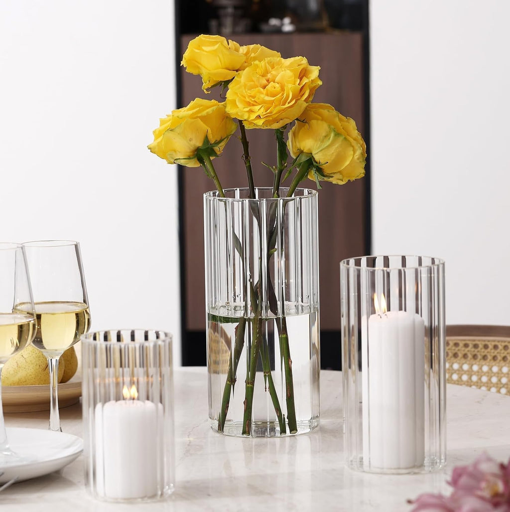PHOSPHOR 24 Pcs Hurricane Candle Holders for Pillar Candle 6'', 8'', 10'' Tall Glass Cylinder Centerpieces Vases Floral