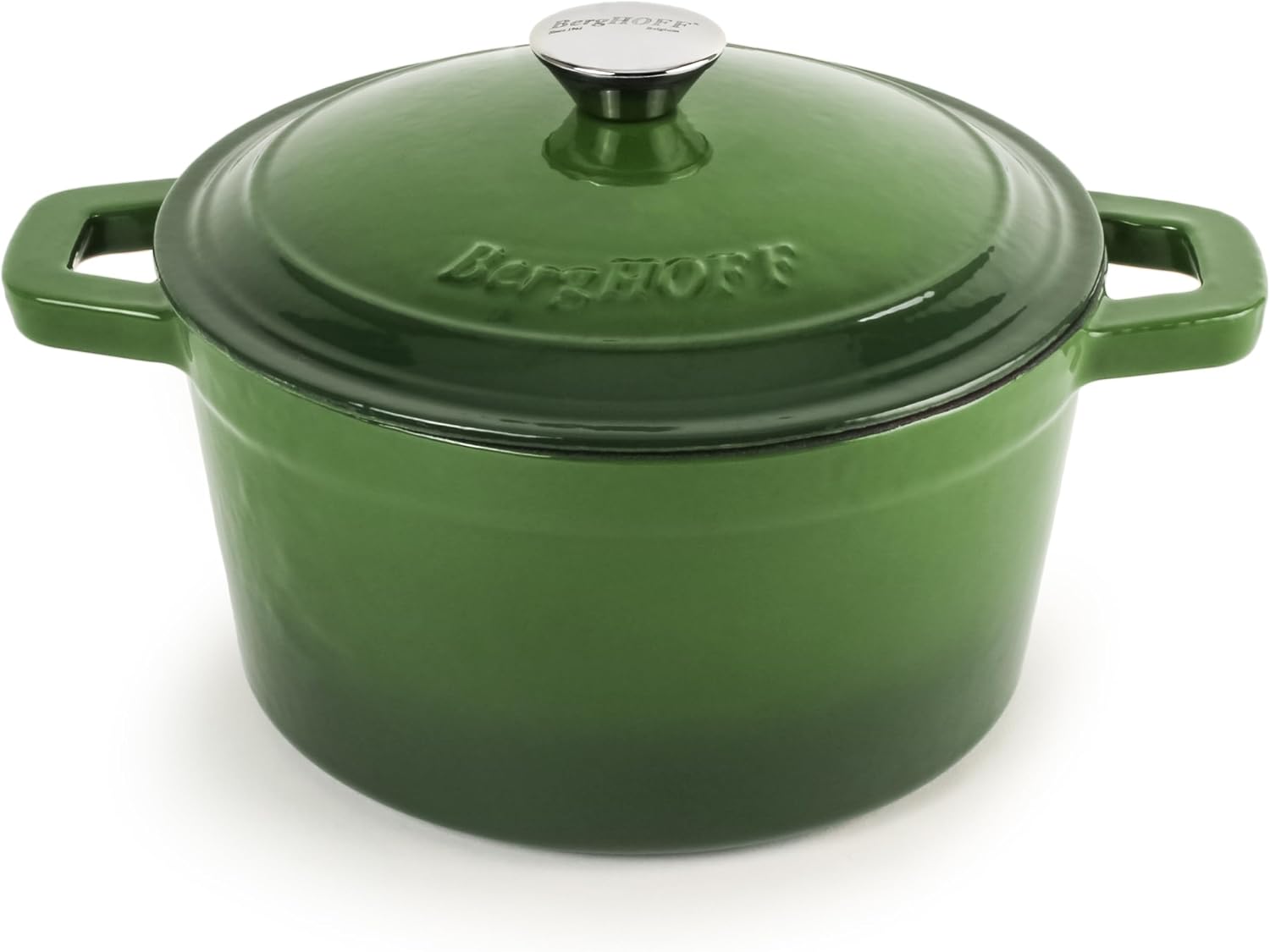 BergHOFF 3Pc Neo Enameled Cast Iron Cookware Set, 3qt. Dutch Oven, Matching Lid, Square Grill Pan 11 Inches, Oven Safe Up To 400°F, Green