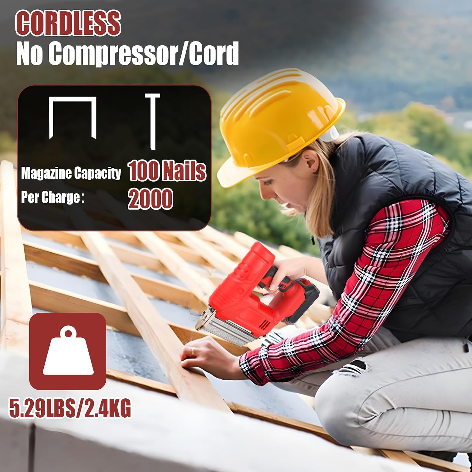 JOJOCY 21V Cordless Brad Nailer Stapler Kit, 2 2.0Ah Batteries, 18GA 2000 Nails & Staples, 2 Firing Modes, Safety Lock for Carpentry DIY Woodworking