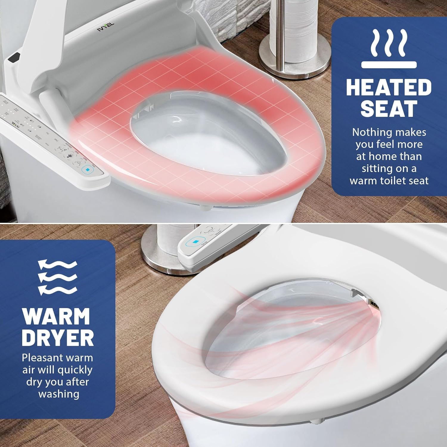 GL-3 Smart Bidet Toilet Seat - Round Electric Bidet, Heated Seat, Warm Air Dryer, Full Stainless Steel Self-Cleaning Nozzle, Intensive Wash & Sitz Bath