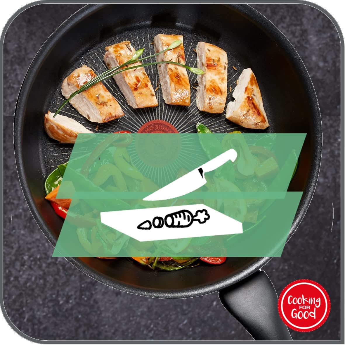 Tefal C38819 Hard Titanium Essential Wok Pan 28 cm | Non-Stick Coating with Titanium Particles | Thermal Signal Temperature Indicator | Dishwasher Safe | Made in France | Black