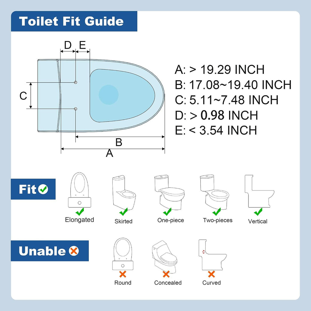 R&T V3200 Elongated Bidet Toilet Seat, Electric Bidet Seat with Adjustable Warm Water, Air Dryer, Heated Seat, Night Light, Deodorization