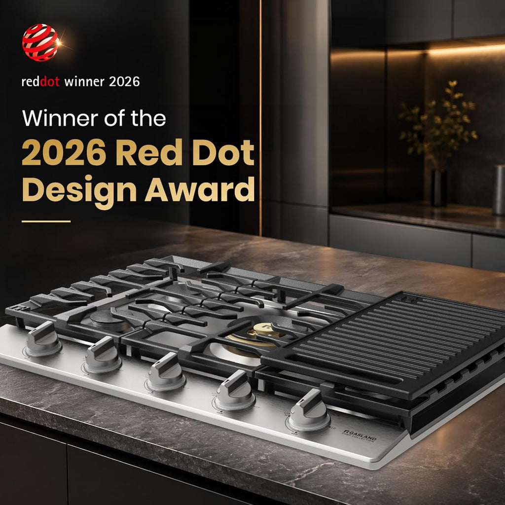 GASLAND Chef Collection 30 Inch Gas Cooktop, GH4305SF 5 Italy Burner Propane Stovetop with Backlit LED Knobs, Dishwasher Safe Grates, Reversible Cast Iron Grill/Griddle, NG/LPG Convertible, 120V
