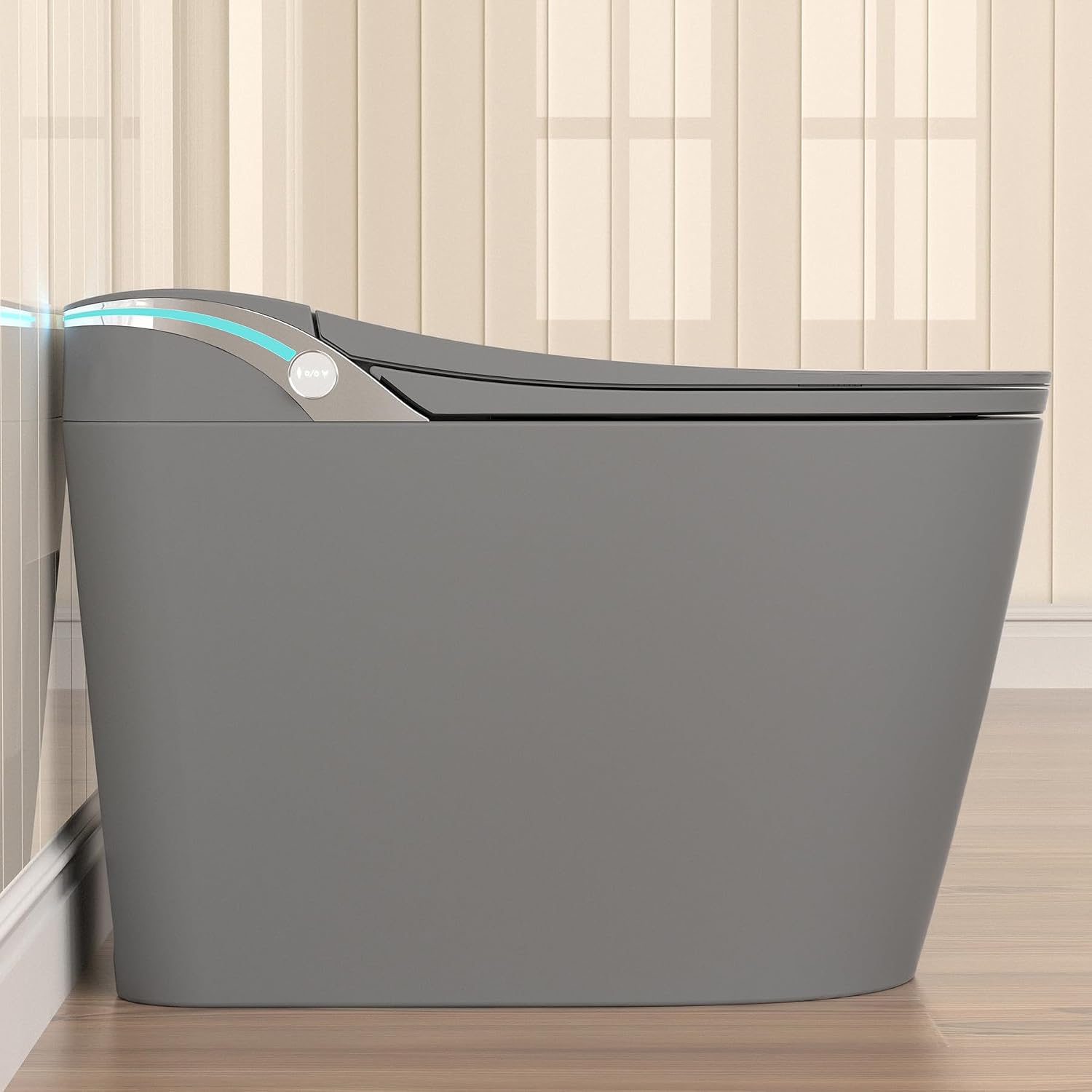 SouNor Grey Smart Toilet with Bidet Built In, Heated Seat, Warm Water and Dry, ADA Comfort Night Light, Auto Flush, Auto Open & Close Lid, Matte Grey