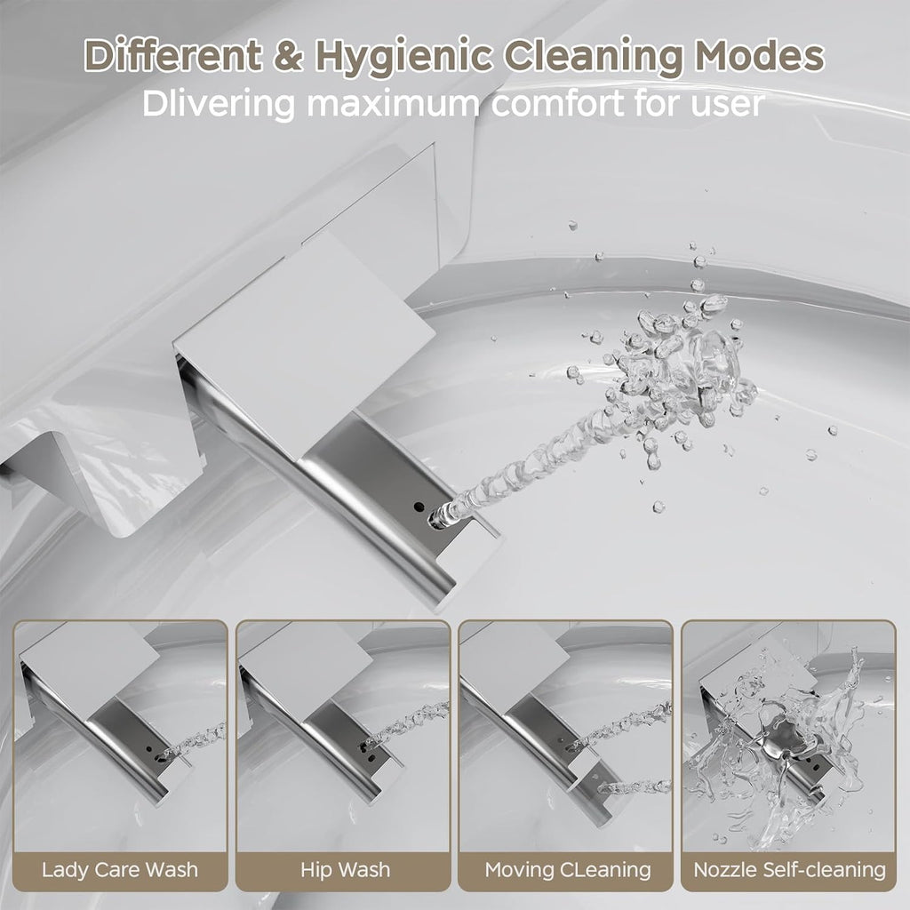 Smart Toilet with Bidet Built In ADA Height 17.7', 1.28GPF Power Flush, One Piece Bidet Toilet Design with Heated Seat, Voice Control, Remote Control, Foam Shield, Tankless Modern Toilet BSJ