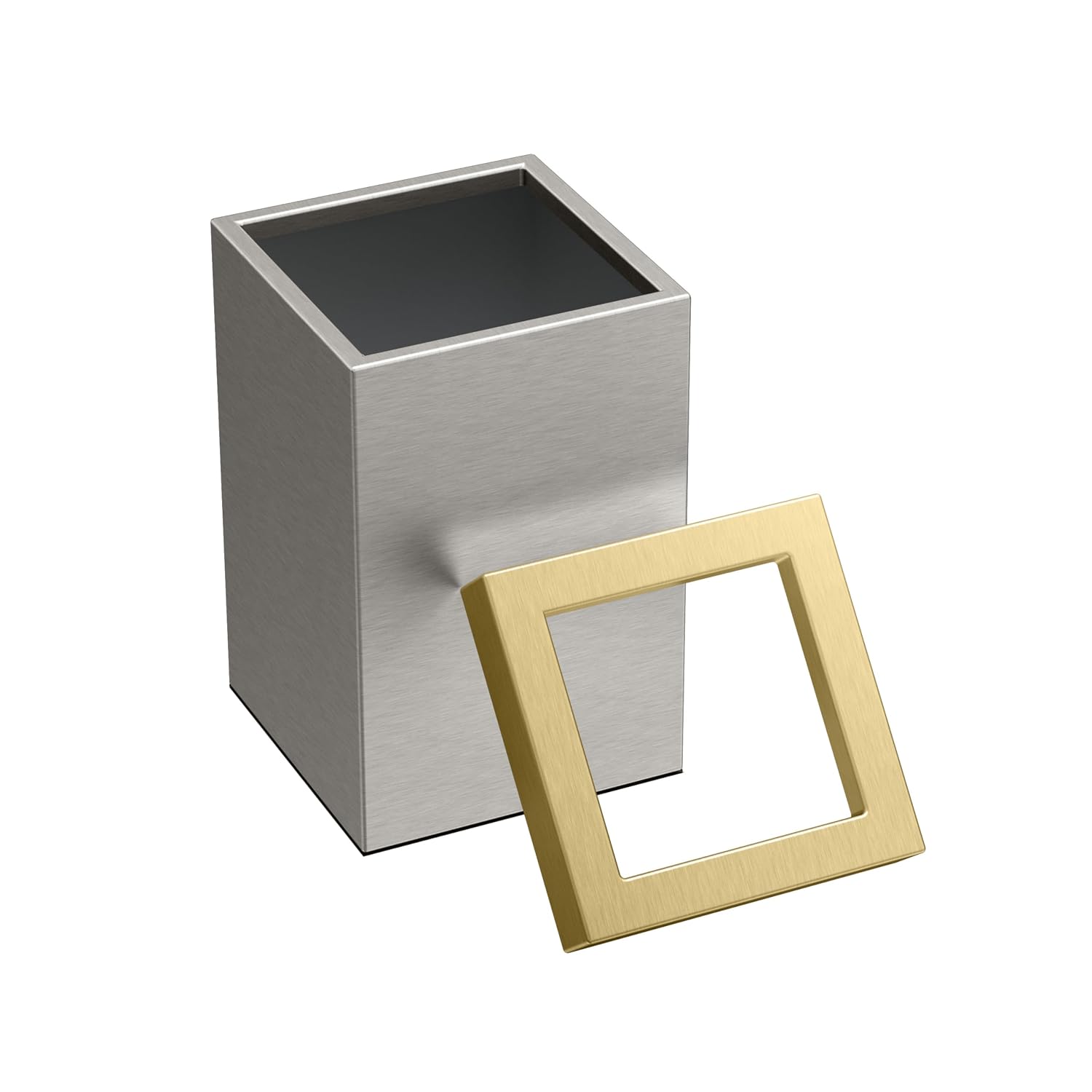 Gatco Small Bathroom Trash Can with Lid, Square 3 Gallon Stainless Steel Wastebasket, Under Sink, Satin Nickel and Brushed Brass, for Bathroom, Bedroom, Office (1914B)