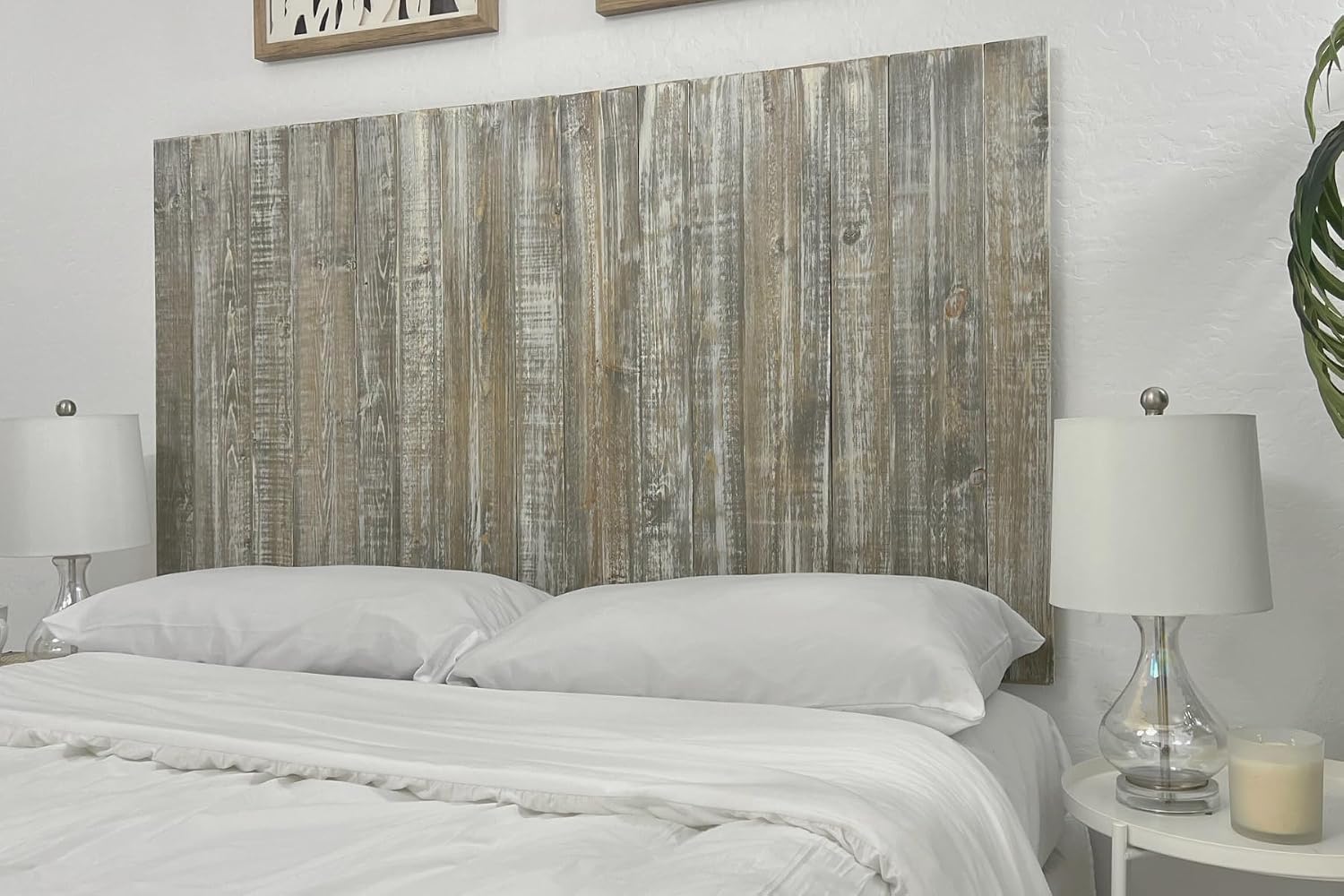 Barn Walls Solid Wood Headboard King Size Graywash Finish, Wall Mounted Headboard Panel with Natural Wood Grain, Adjustable Height, Farmhouse Rustic Coastal Style, Wooden King Headboard Only for Bed