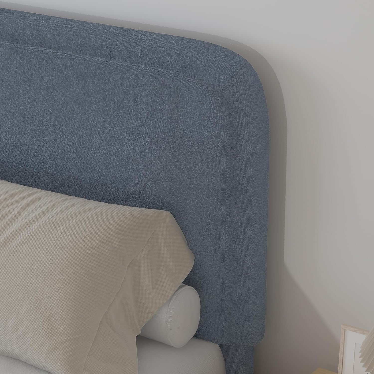 BarnFurin Boucle Upholstered Bed Frame King Size/Cloud Bed Frame/Soft Rounded Corners Headboard/Low Profile/No Box Spring Needed/Non-Slip and Noise-Free/Blue
