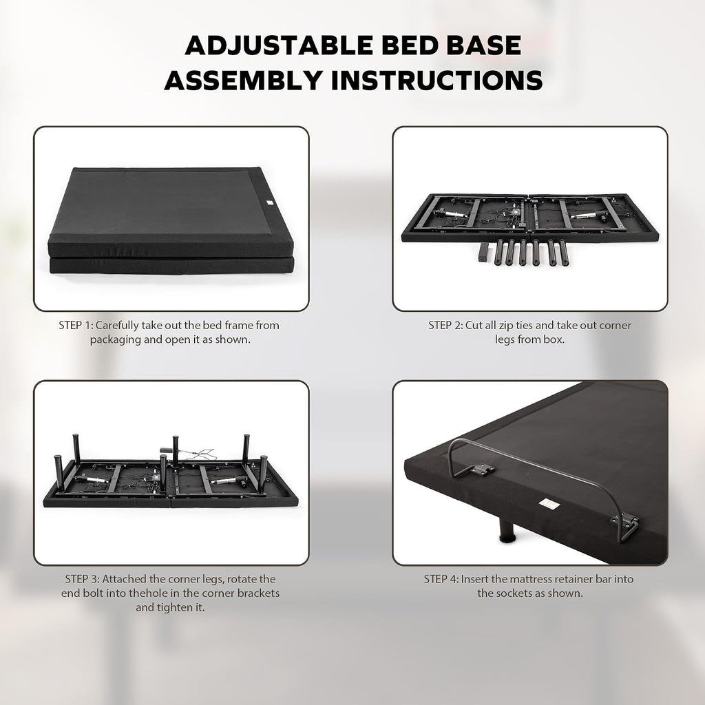MLILY EGOHOME Split King Adjustable Bed Frame and 14 inch Memory Foam Mattress, Wireless Remote Adjustable Bed Base with 12' Adjustable Legs and Head and Foot Incline, Zero Gravity, Easy Assembly