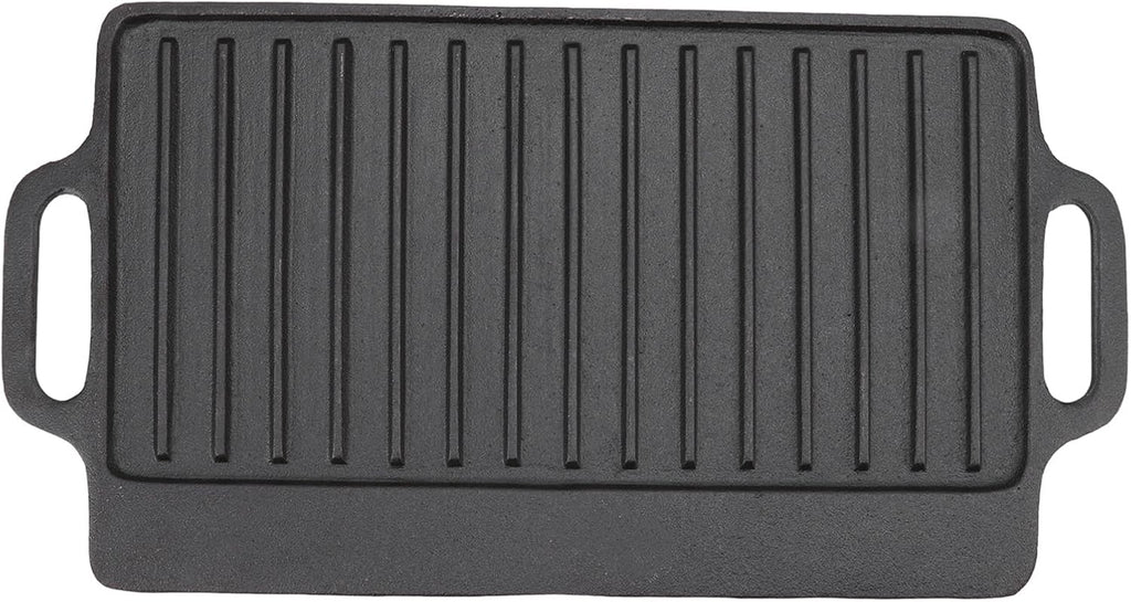 Cast Iron Grill Griddle, Double Sided Rectangular Teppanyaki Plate with Easy Grip Handles, for Barbecue Steak Chicken Pancakes Bacon Eggs (51x23CM)